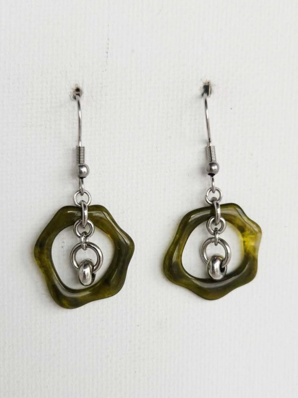 Silver and green hoop earrings